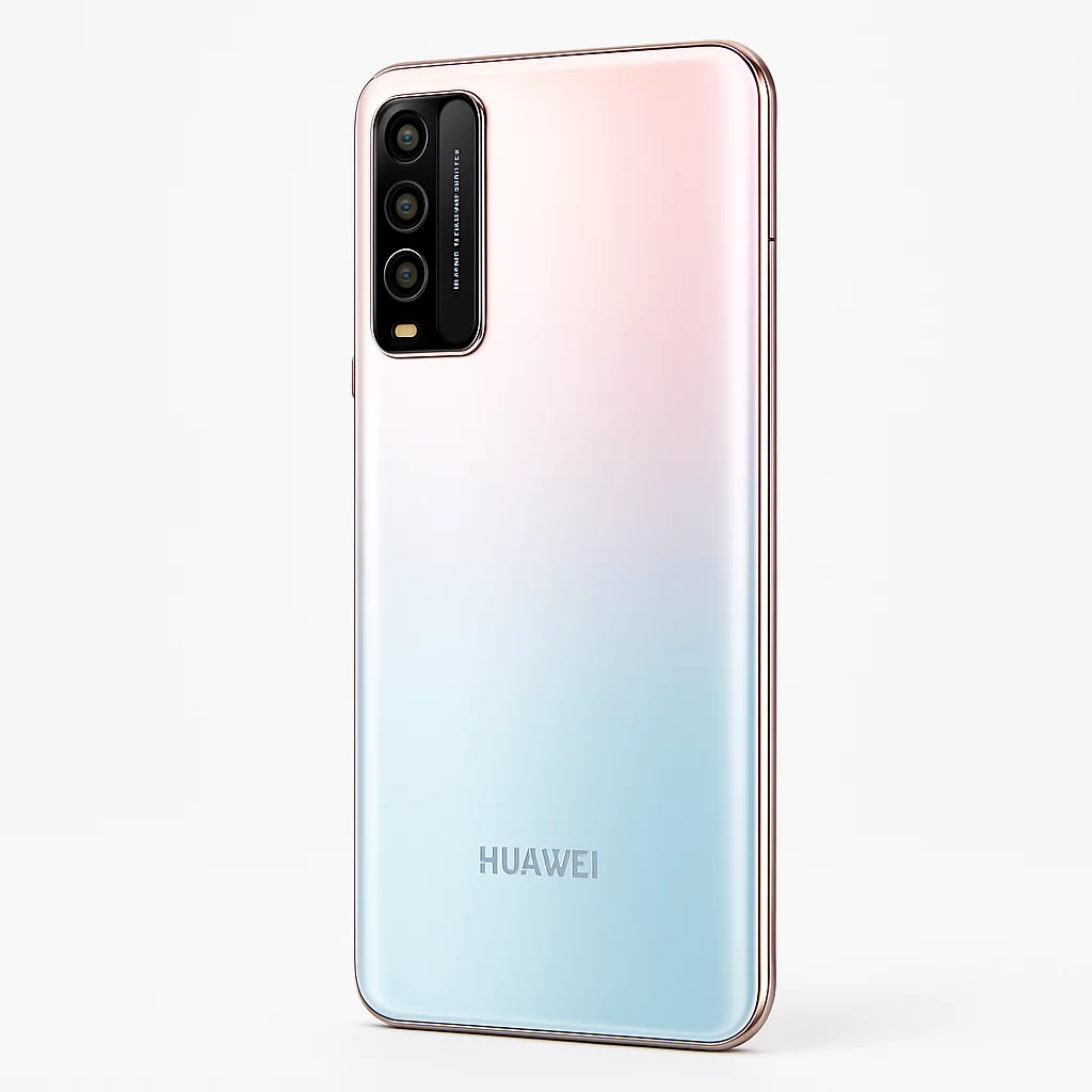 NÉO[2/5] Huawei Y7a - Vue arrière en trois-quarts du téléphone exact, montrant clairement la finition, le logo et l’ensemble du module photo, fond blanc sans accessoire décoratif.