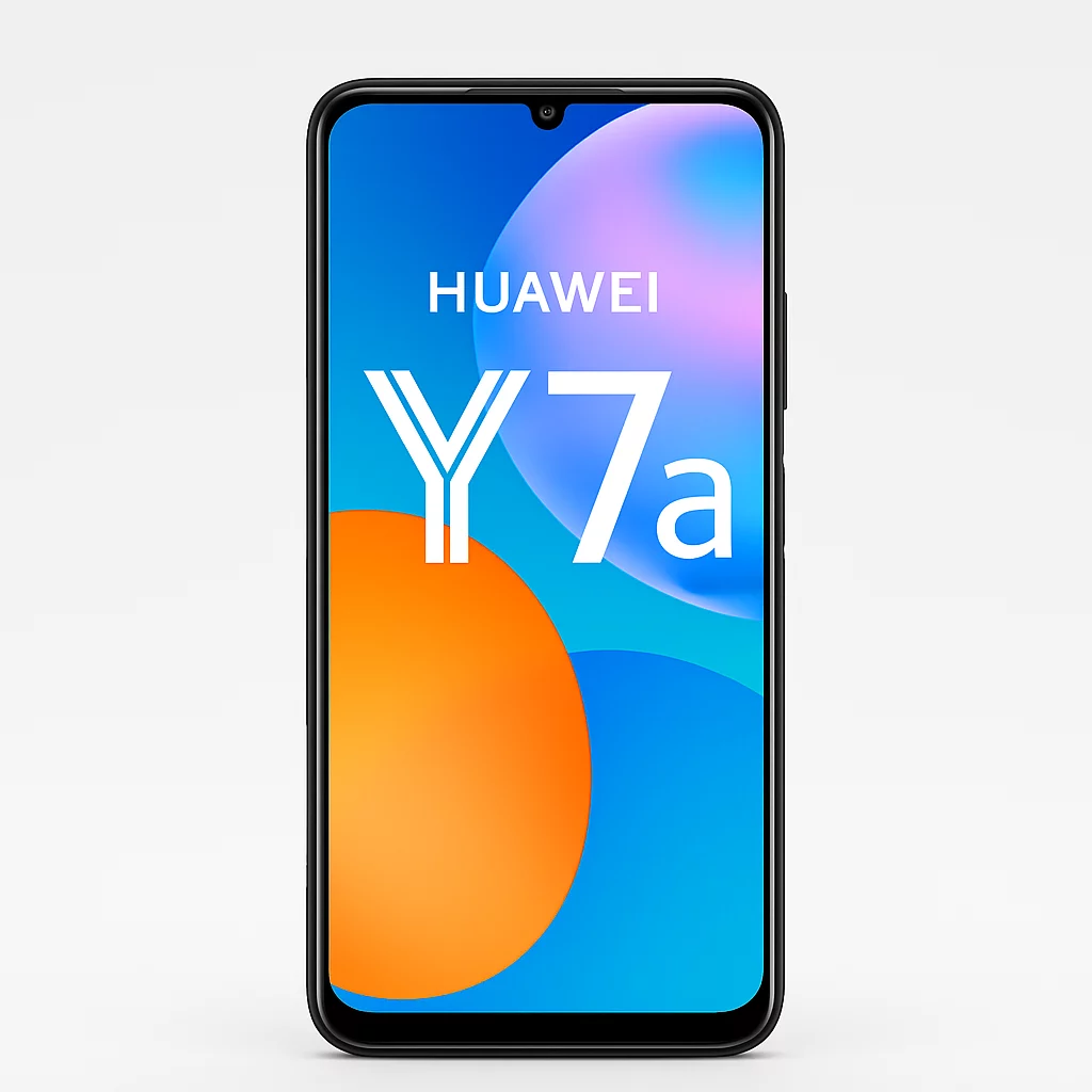 NÉO[3/5] Huawei Y7a - Vue frontale parfaitement centrée, écran allumé, contours complets visibles et caméra frontale intégrée mise en évidence sans annotations trompeuses.