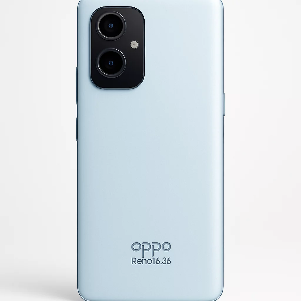 NÉO[2/5] OPPO Reno16 5G - Vue arrière en studio du véritable appareil, cadrage vertical centré, coloris et module photo fidèles au produit commercialisé, fond blanc, rendu réaliste sans ajout de logo, capteur ou finition.