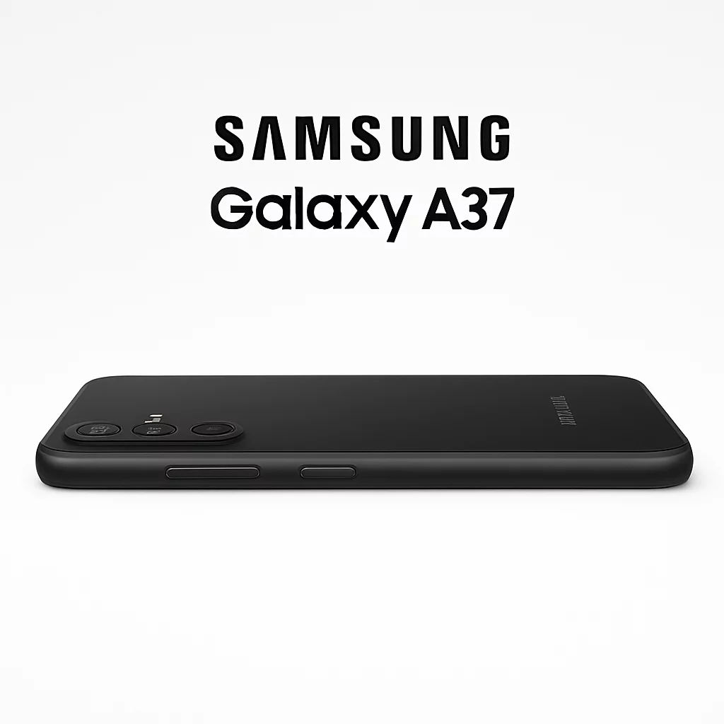 NÉO[3/5] Samsung Galaxy A37 - Vue de profil en studio présentant les boutons, les connectiques et l’épaisseur apparente, uniquement d’après des visuels officiels validés.